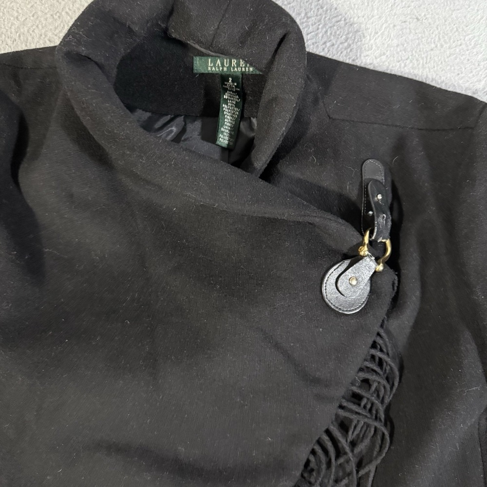 Vintage Lauren Ralph Lauren Women's Cape Dress Coat Black Wool Blend Size 2 - Picture 2 of 7